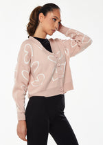Liquorish All Heart Cardigan In Pink & White