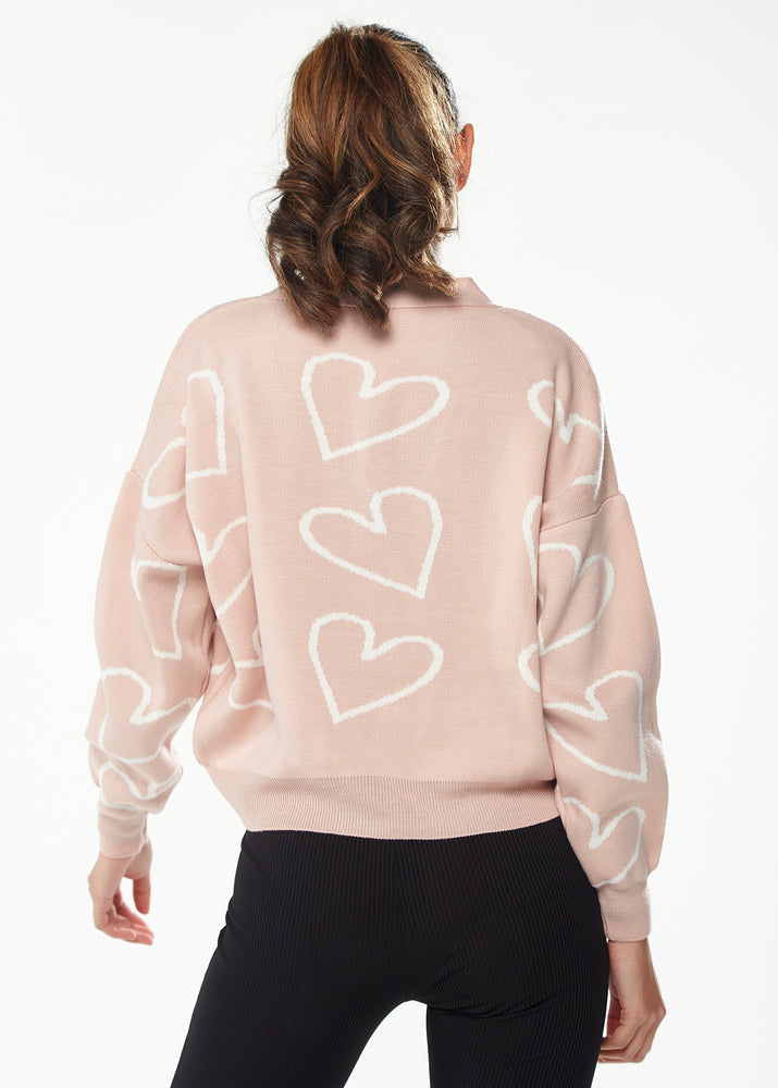Liquorish All Heart Cardigan In Pink & White