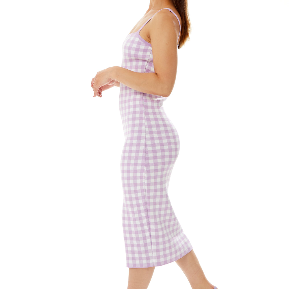 
                  
                    Liquorish Knitted Midi Dress in Lilac and White Check
                  
                