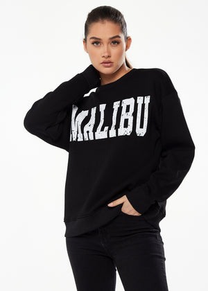Liquorish Sweatshirt with Malibu Print in Black