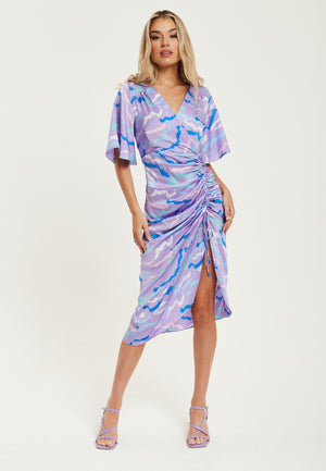 Liquorish Midi Wrap Dress With Abstract Zebra Print in Lilac