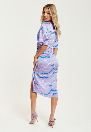 Liquorish Midi Wrap Dress With Abstract Zebra Print in Lilac