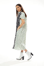 Liquorish Animal Print Oversized Shirt Dress with Green Collar
