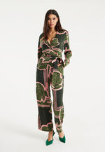 Liquorish Geometric Floral Print Jumpsuit In Dark Green