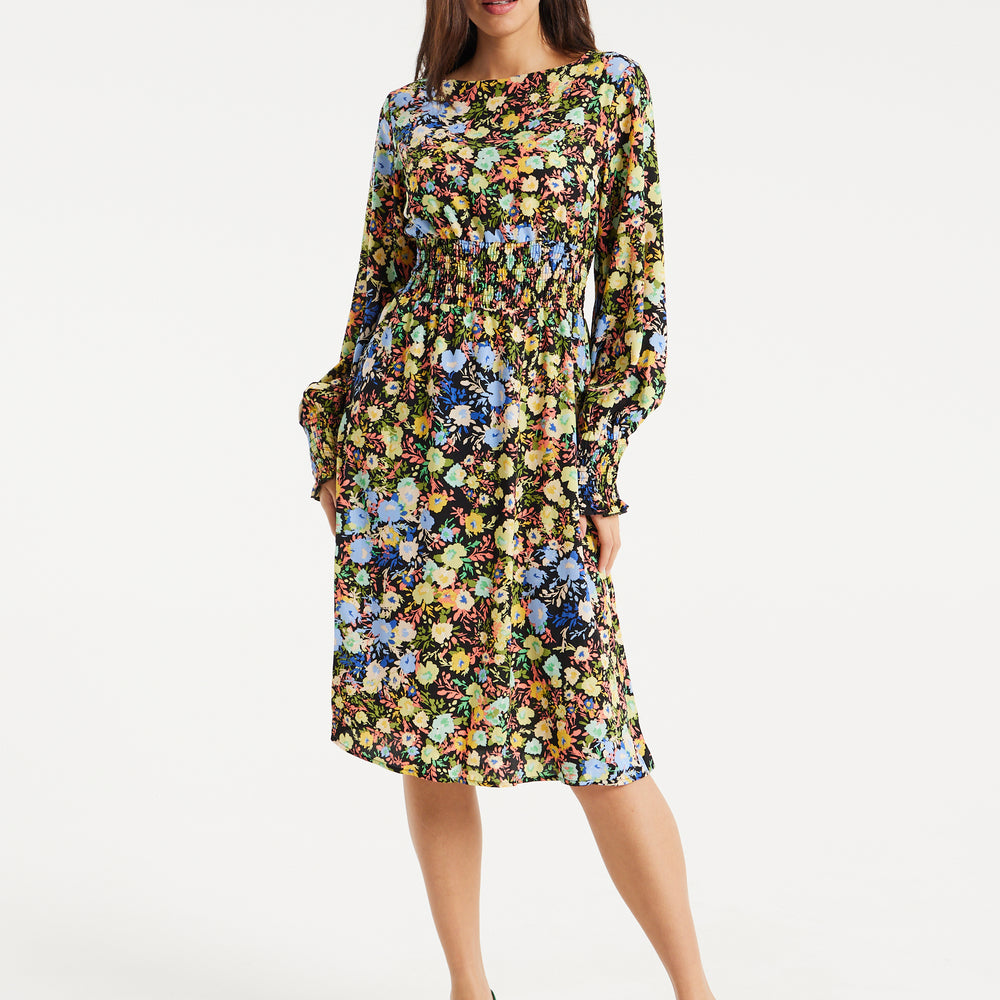 
                  
                    Liquorish Floral Print Midi Dress With Smock Waist In Multicolour
                  
                
