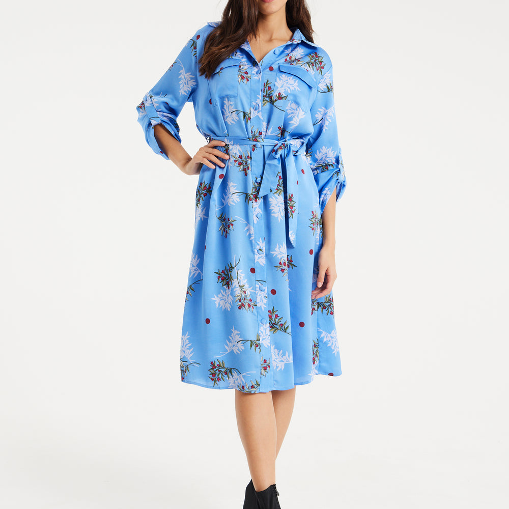 
                  
                    Liquorish Floral Print Shirt Dress In Light Blue
                  
                