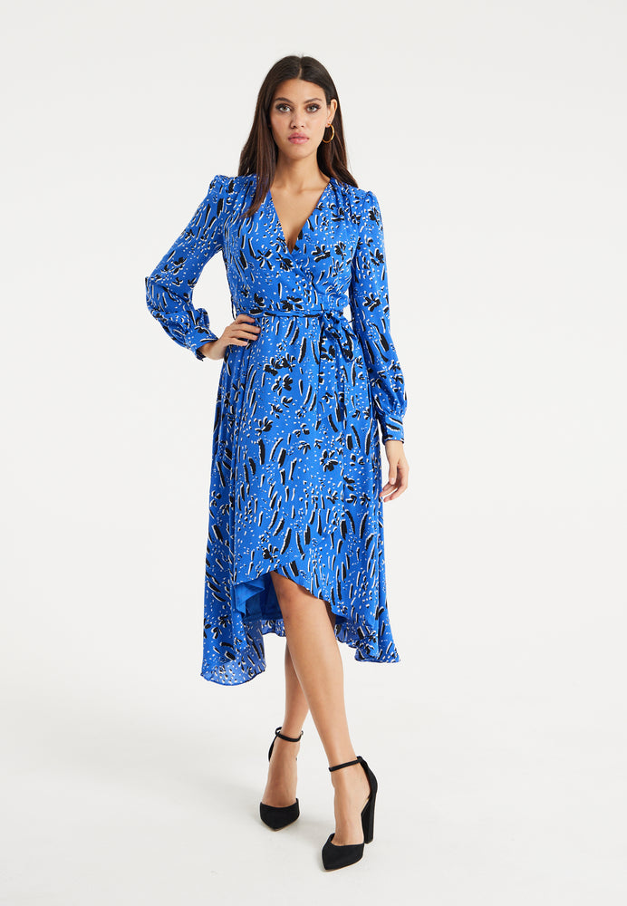 Liquorish Painterly Floral Print Midi Dress In Blue