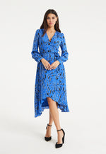 Liquorish Painterly Floral Print Midi Dress In Blue