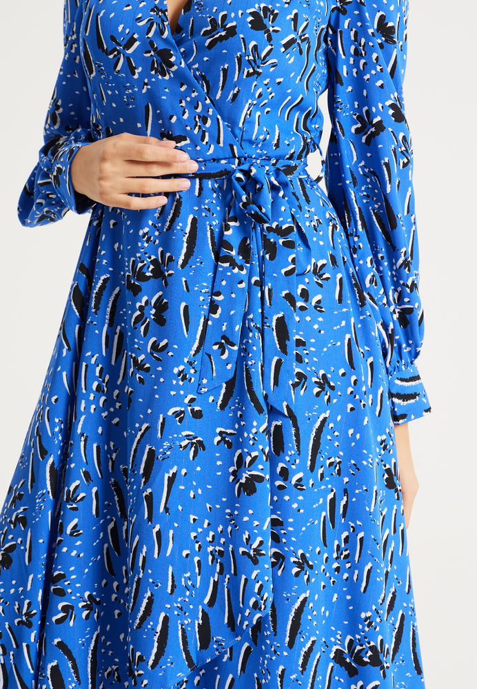 Liquorish Painterly Floral Print Midi Dress In Blue