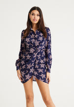 Liquorish Leopard Star Print Mini Dress With Collar And Twisted Front Detail In Navy