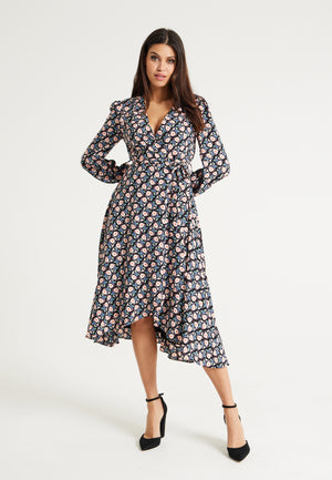 Liquorish Floral Foliage Print Midi Dress In Multicolour