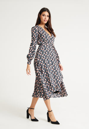 Liquorish Floral Foliage Print Midi Dress In Multicolour