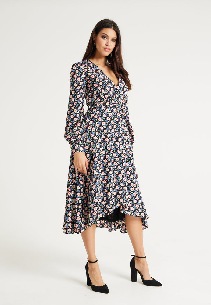 Liquorish Floral Foliage Print Midi Dress In Multicolour