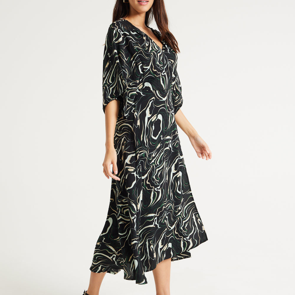 
                  
                    Liquorish Scribble Print Maxi Wrap Dress With Kimono Sleeves In Black
                  
                