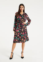 Liquorish Floral Print Shirt Dress In Multicolour & Black