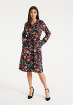 Liquorish Floral Print Shirt Dress In Multicolour & Black