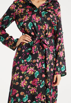 Liquorish Floral Print Shirt Dress In Multicolour & Black