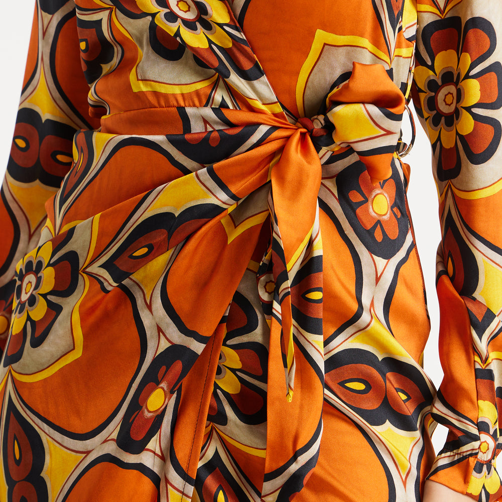 
                  
                    Liquorish Floral Midi Wrap Dress In Orange And Yellow
                  
                