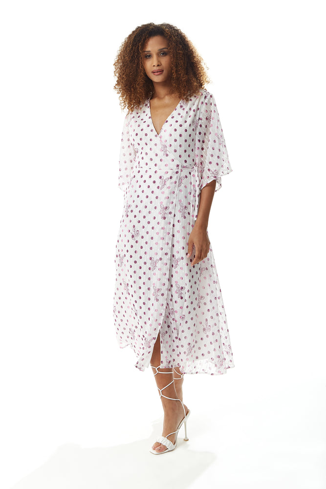 Pink polka dot outlet wrap dress