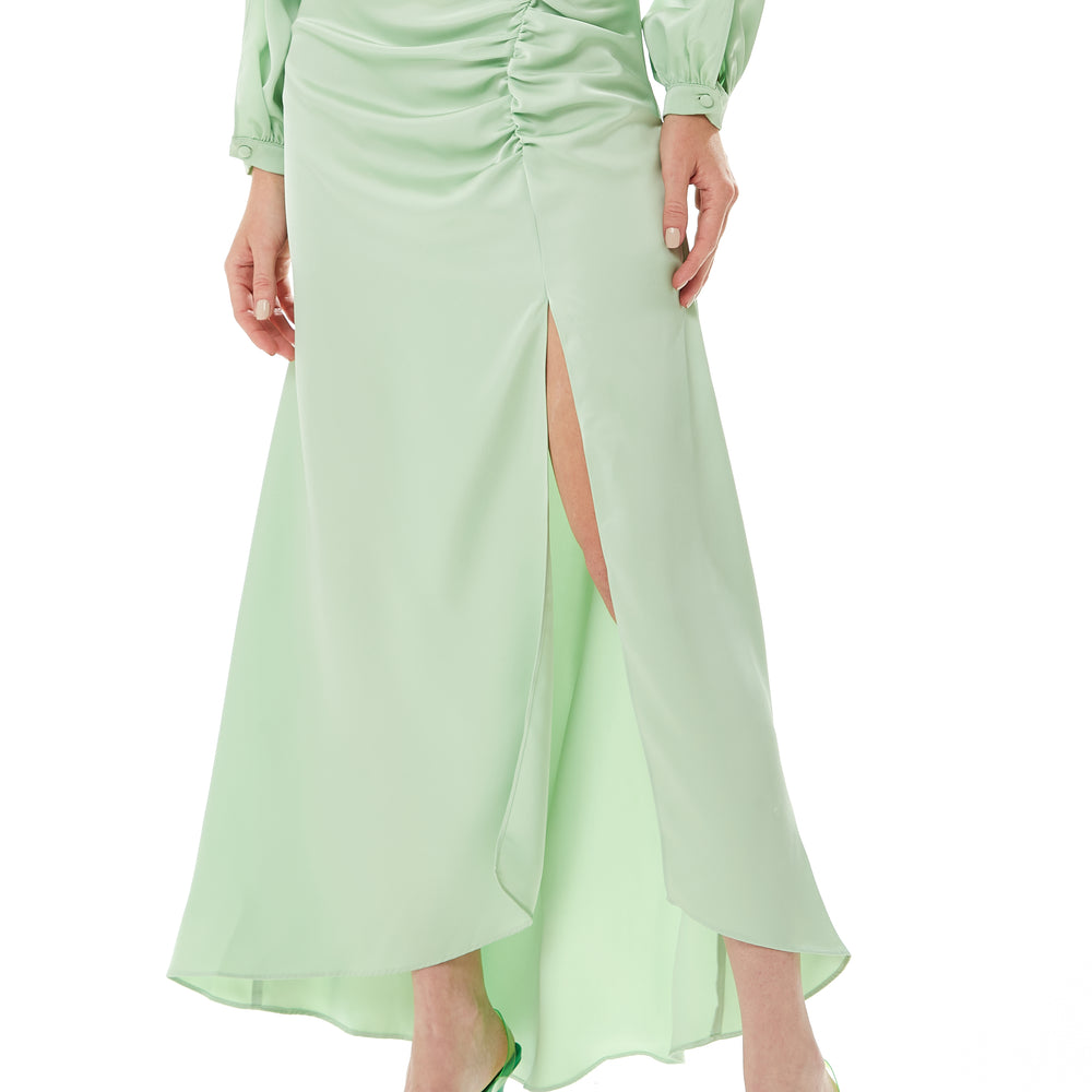 
                  
                    Liquorish gathered detail maxi skirt with a slit in mint green
                  
                