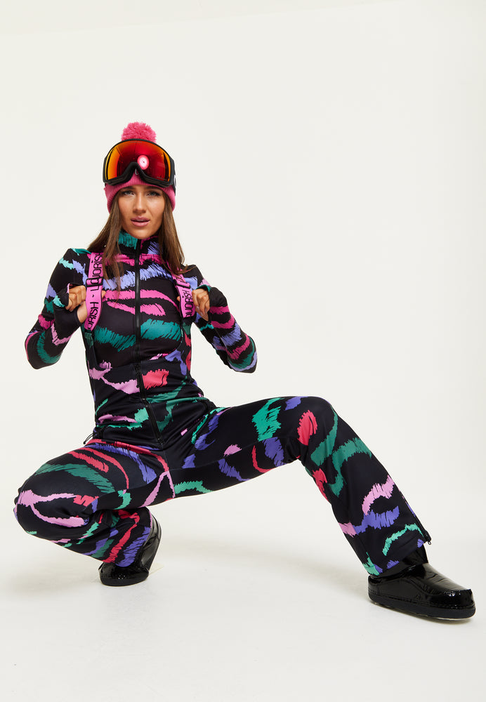 Liquorish Ski Waterproof SaIopette In Black Abstract Print