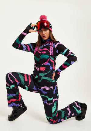 Liquorish Ski Waterproof SaIopette In Black Abstract Print