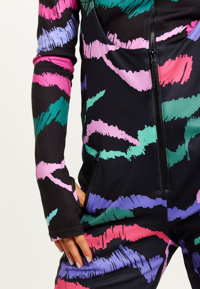 Liquorish Ski Waterproof SaIopette In Black Abstract Print