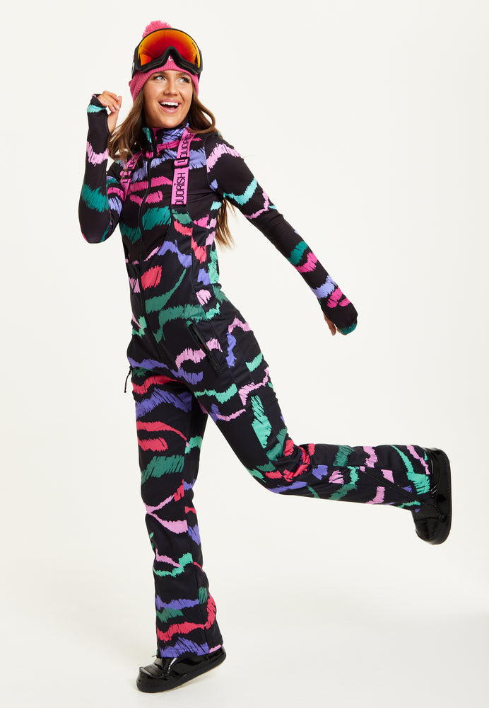 Liquorish Ski Waterproof SaIopette In Black Abstract Print