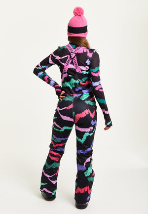 Liquorish Ski Waterproof SaIopette In Black Abstract Print