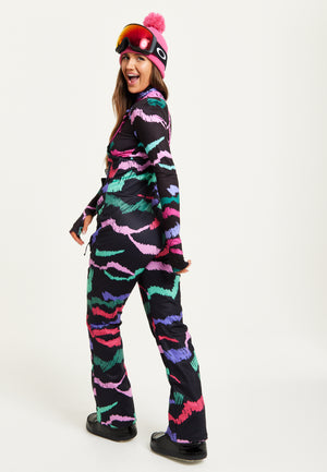 Liquorish Ski Waterproof SaIopette In Black Abstract Print