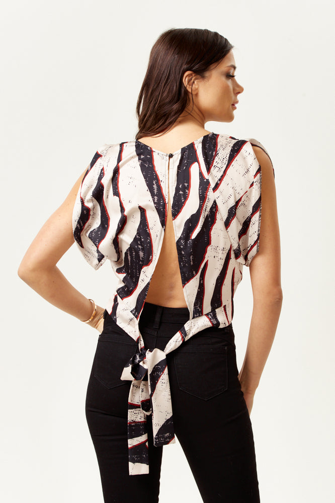 Divine Grace Abstract Print Open back Top with Tie Waist