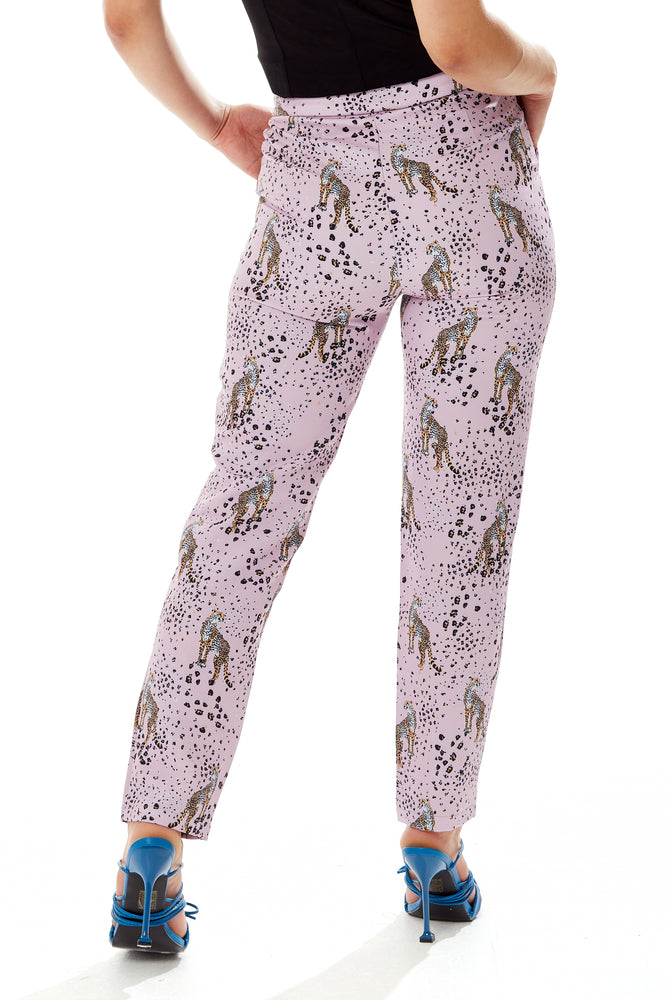 Liquorish Animal Print Trousers in Lilac