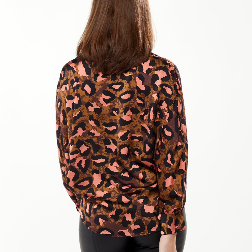 
                  
                    Divine Grace Blouse with Front Tie in Brown & Coral Leopard Print
                  
                