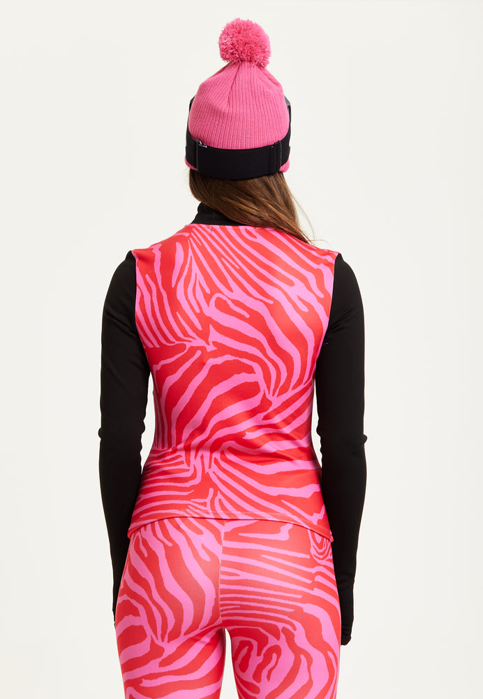 Liquorish Ski Base Layer Top In Pink Zebra Print