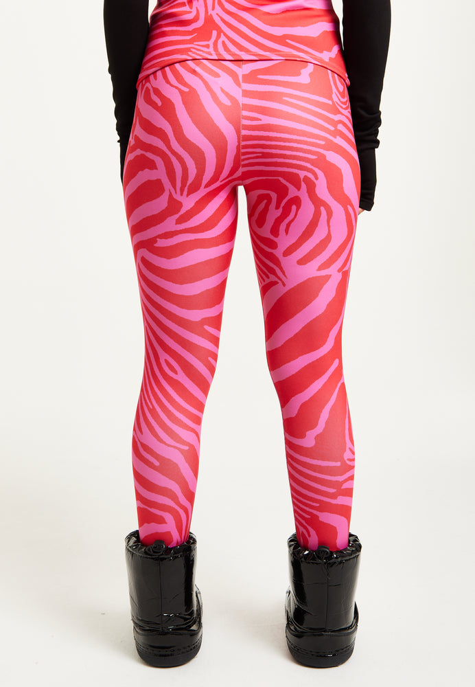 Liquorish Ski Base Layer Tights In Pink Zebra Print