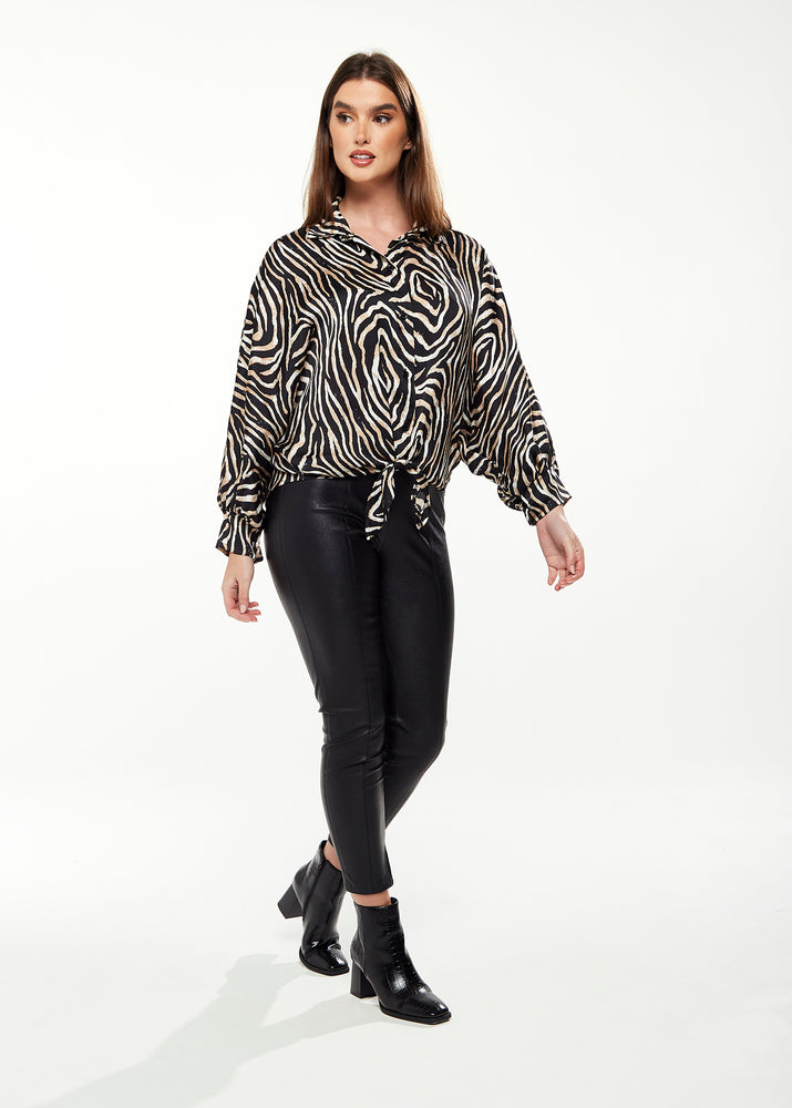 Divine Grace Blouse with Front Waist Tie in Zebra Print