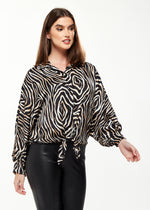 Divine Grace Blouse with Front Waist Tie in Zebra Print