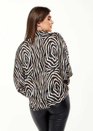 Divine Grace Blouse with Front Waist Tie in Zebra Print