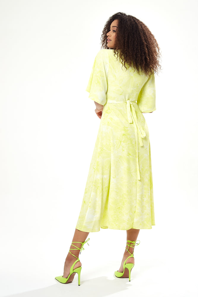 Liquorish Midi Wrap Dress in Yellow