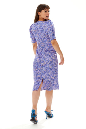 Liquorish Stroke Print Knot Front Dress in Purple