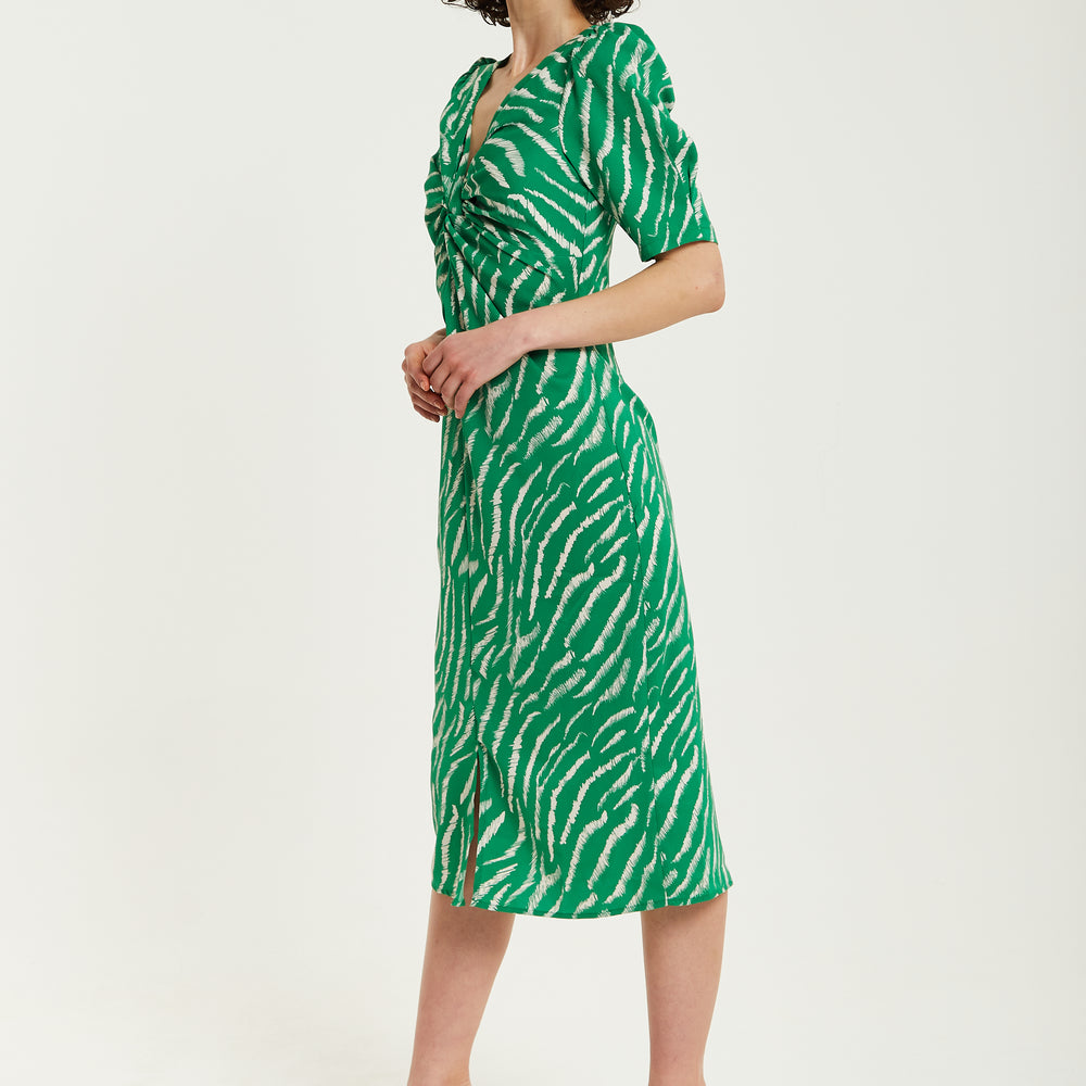 
                  
                    Liquorish Green Zebra Print Knot Front Midi Dress With Short Sleeves
                  
                