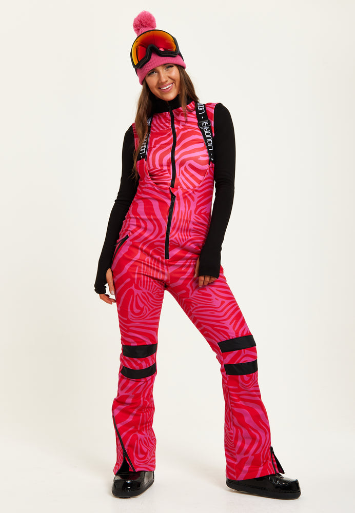 Liquorish Ski Waterproof SaIopette In Pink Zebra Print