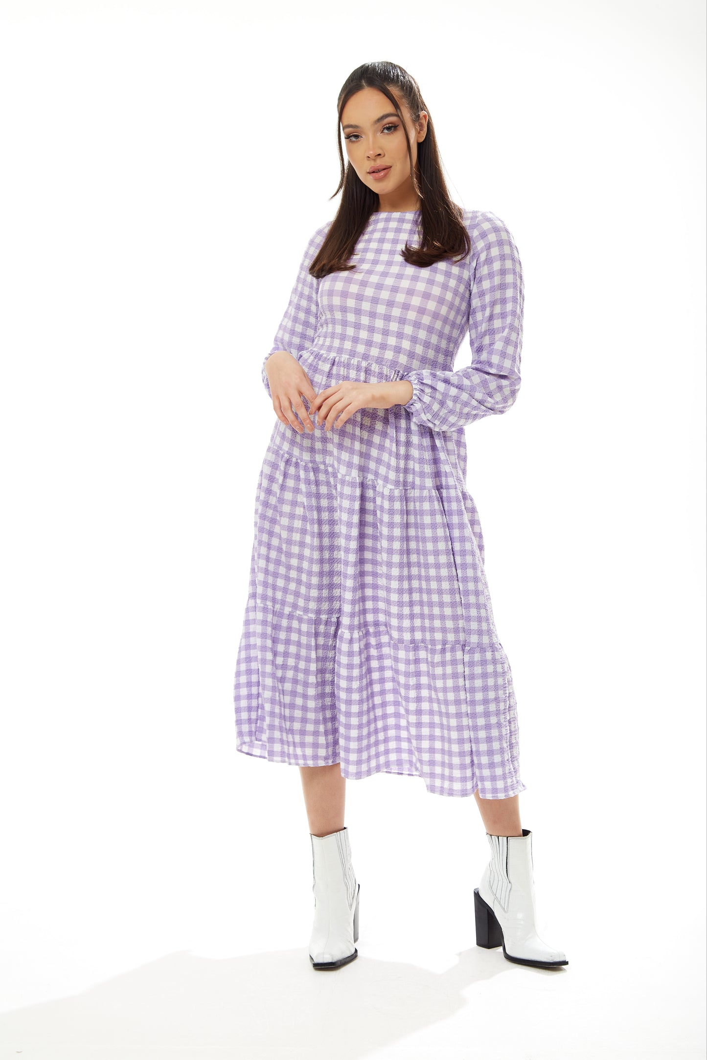 purple gingham dress women's ModCloth Purple Gingham Midi Dress in Dallas, Texas