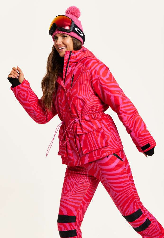 Liquorish Ski Waterproof Jacket In Pink Zebra Print