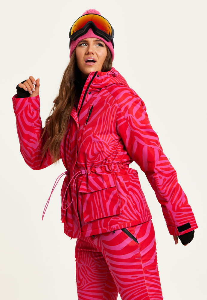 Liquorish Ski Waterproof Jacket In Pink Zebra Print
