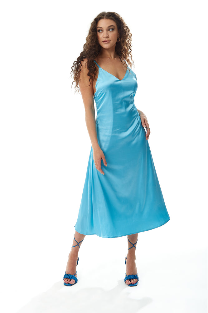 Liquorish Blue Satin Midi Dress