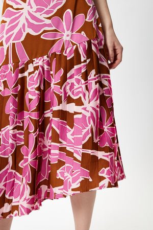 Liquorish Purple Floral Midi Asymmetric Skirt with Pleat details
