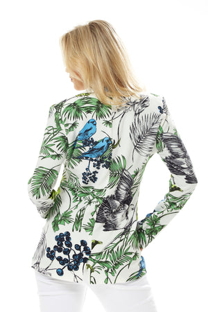 Liquorish Bird and Floral Print Blazer Jacket in white