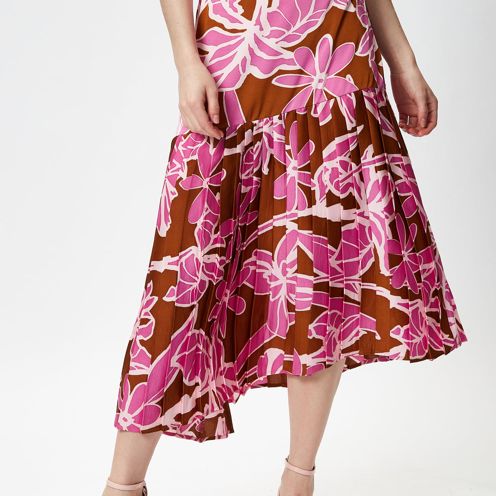 
                  
                    Liquorish Purple Floral Midi Asymmetric Skirt with Pleat details
                  
                