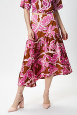 Liquorish Purple Floral Midi Asymmetric Skirt with Pleat details